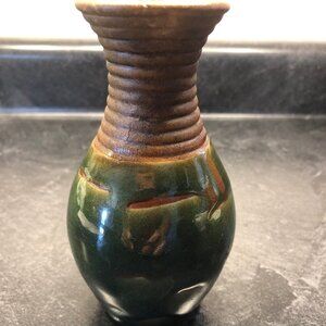 Art Pottery vase 5 1/2 inches tall Green with distressing
